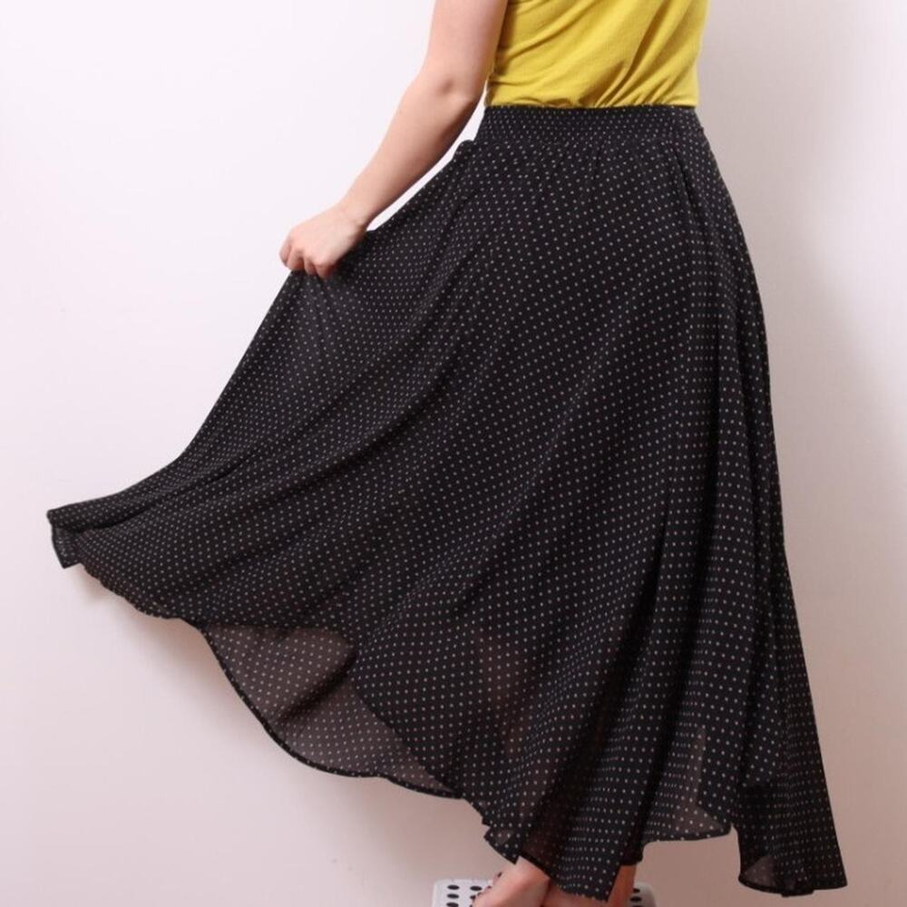 Free People | Black & Tan Polka Dot | Midi Skirt‎ | Asymmetrical | S | Lined